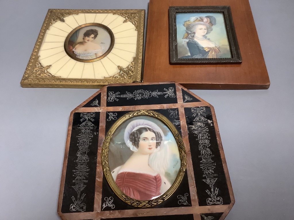 Eleven various framed portrait miniatures